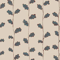 Teal oak leaf stripe on beige wallpaper