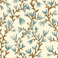 Blue vintage botanical vines on creeam wallpaper