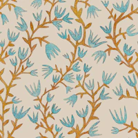 Bright blue and ochre botanical vines wallpaper