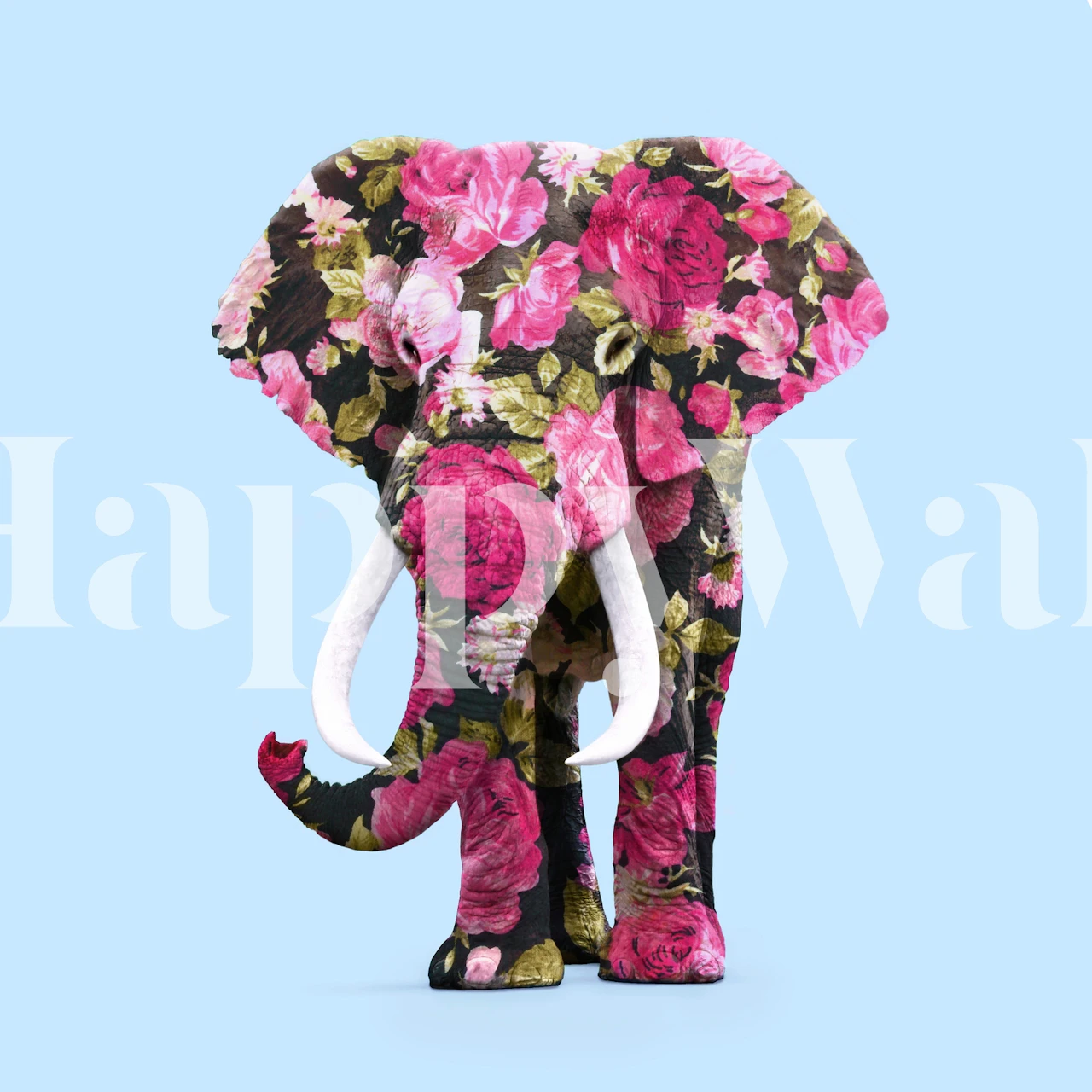 Floral elephant wallpaper design in a room