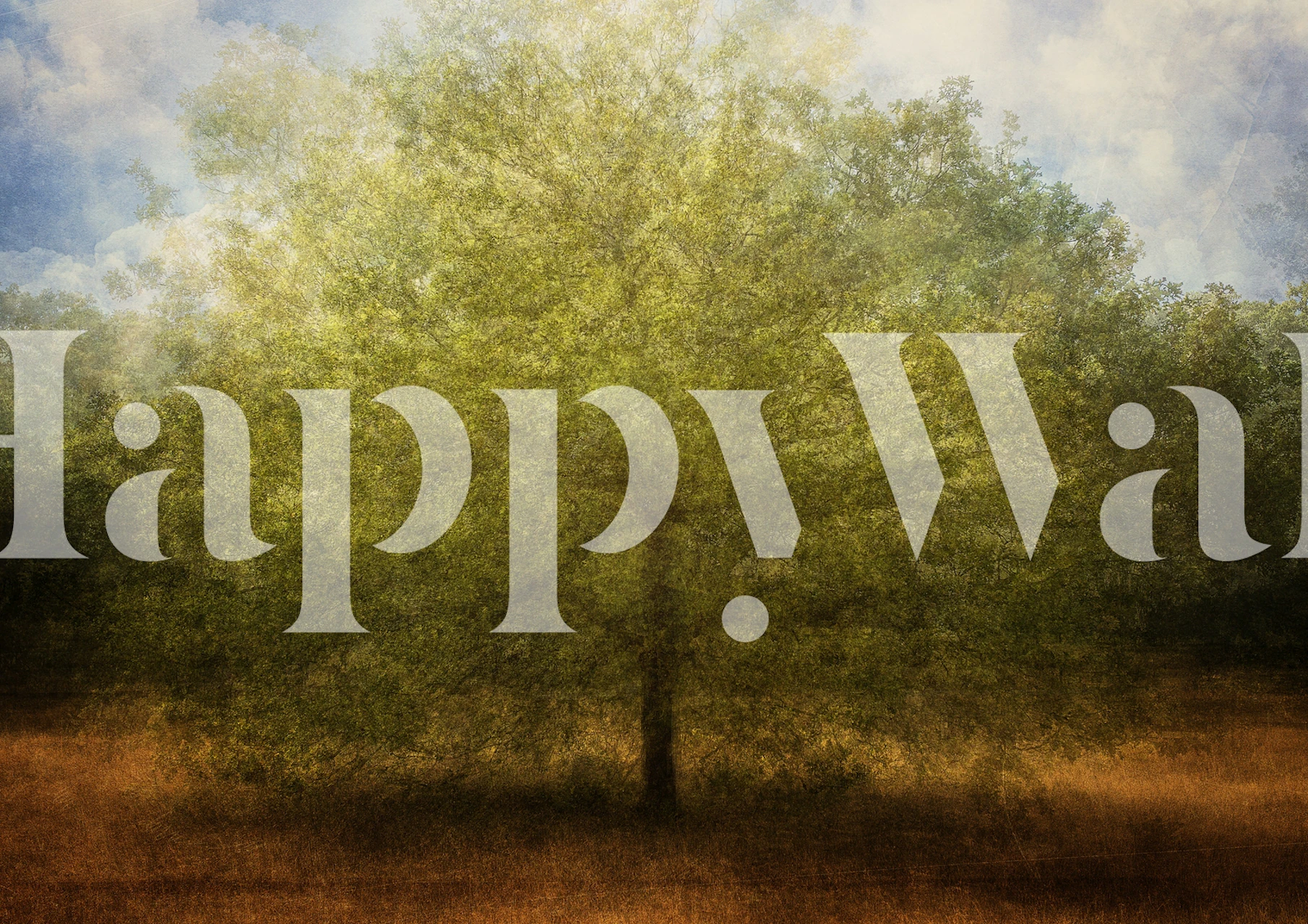 Fotomural vinílico de árvore serena com uma copa exuberante e tons terrosos quentes