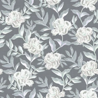 Slate gray romantic peony blossoms tapete