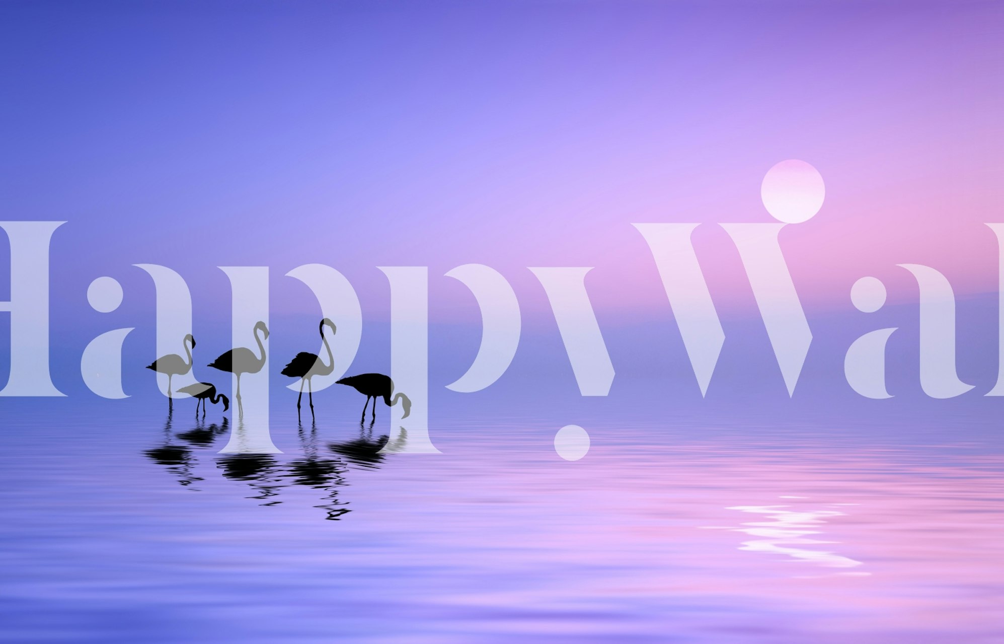 Flamingos at sunset in soothing pink and purple wallpaper