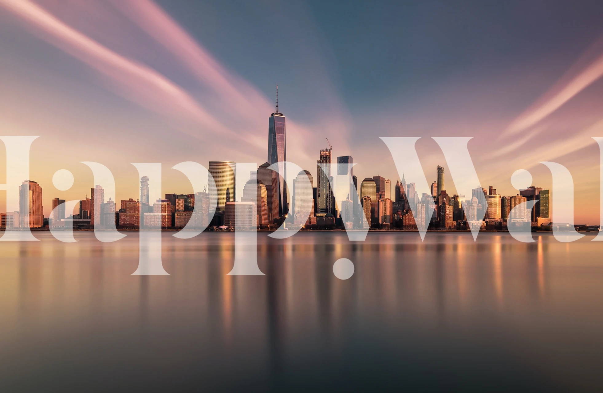 New York City skyline at sunset with golden hues wallpaper