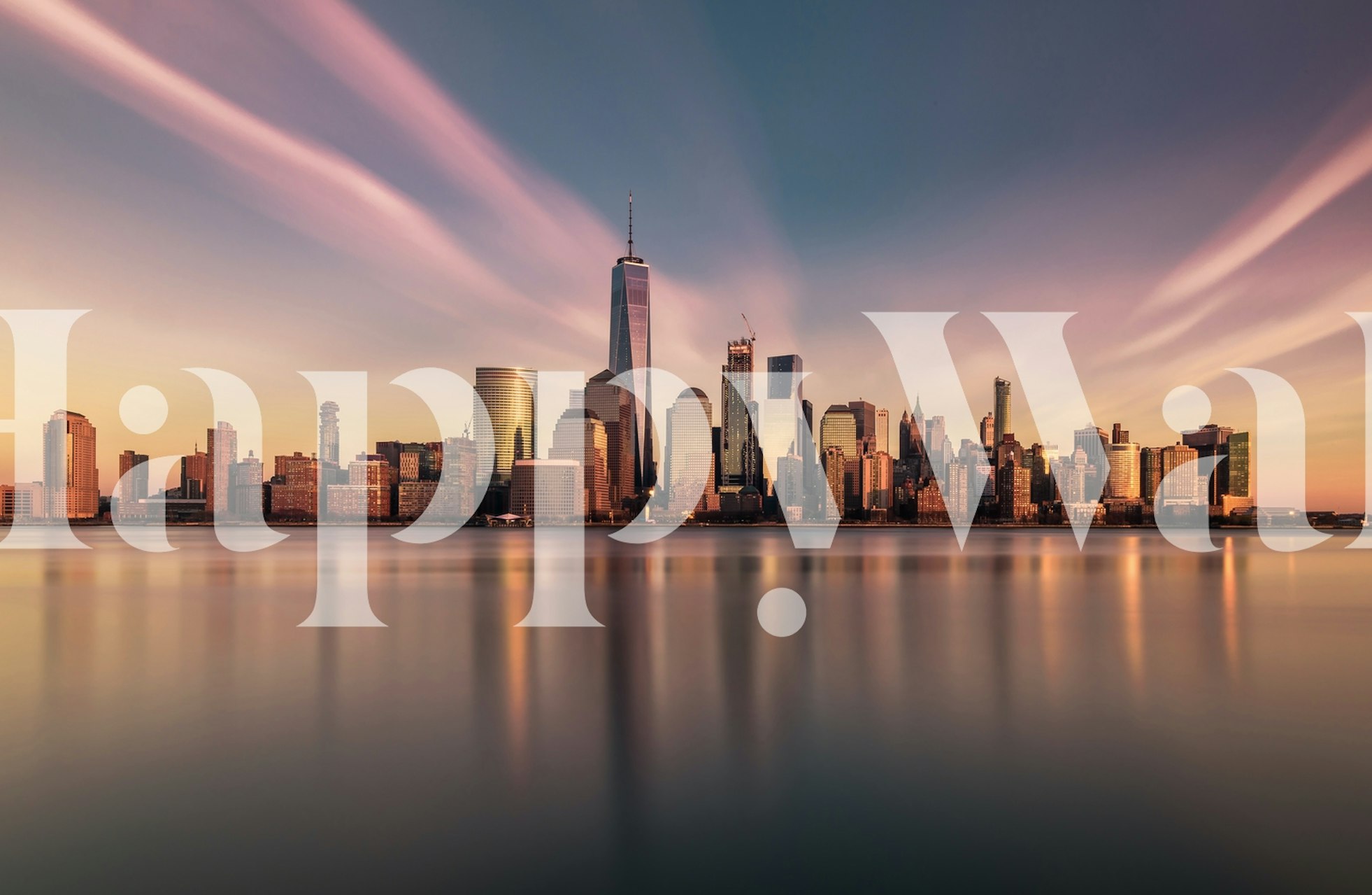New York City skyline at sunset with golden hues wallpaper