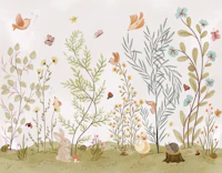 Ivory woodland animals and wildflowers wallpaper