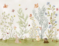 Ivory meadow animals and birds wallpaper