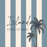 Dusty Blue Cabana Stripes Palm Trees tapete