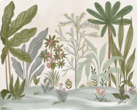 Sage green tropical leaves and blooms papiers peint