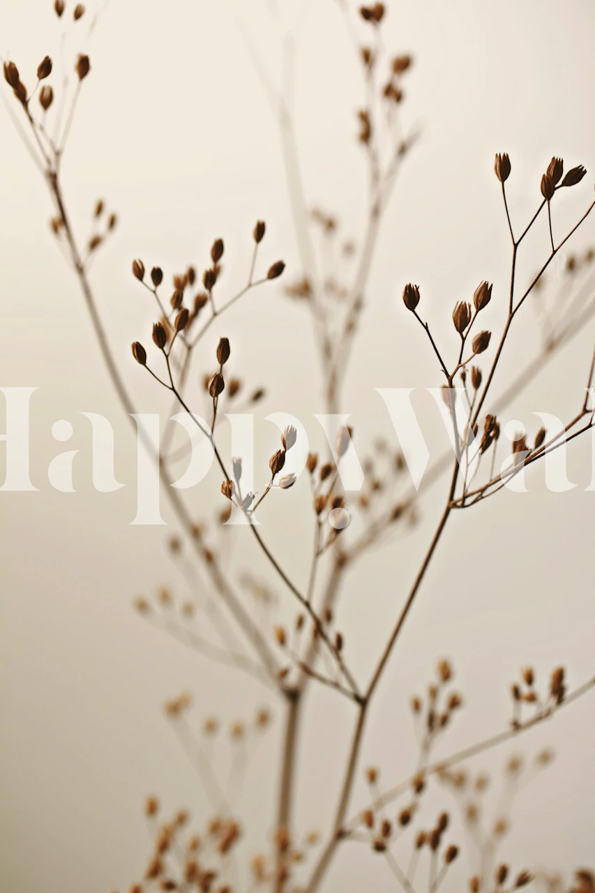 Dark brown wildflower wallpaper in a beige room