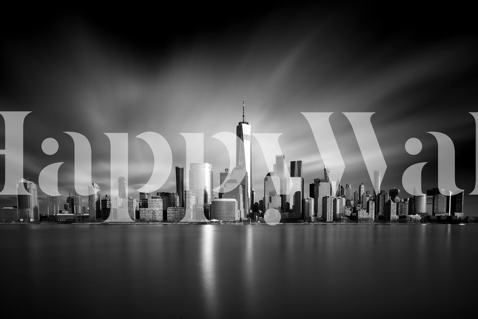 Black and white city skyline wallpaper, modern aesthetic