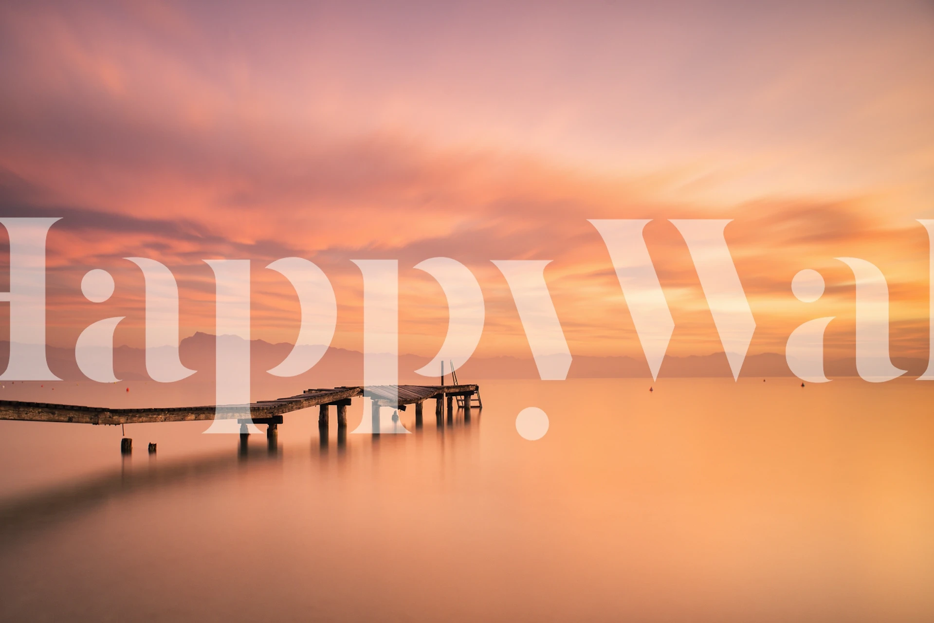 Garda Lake wall mural with sunset hues and a tranquil pier