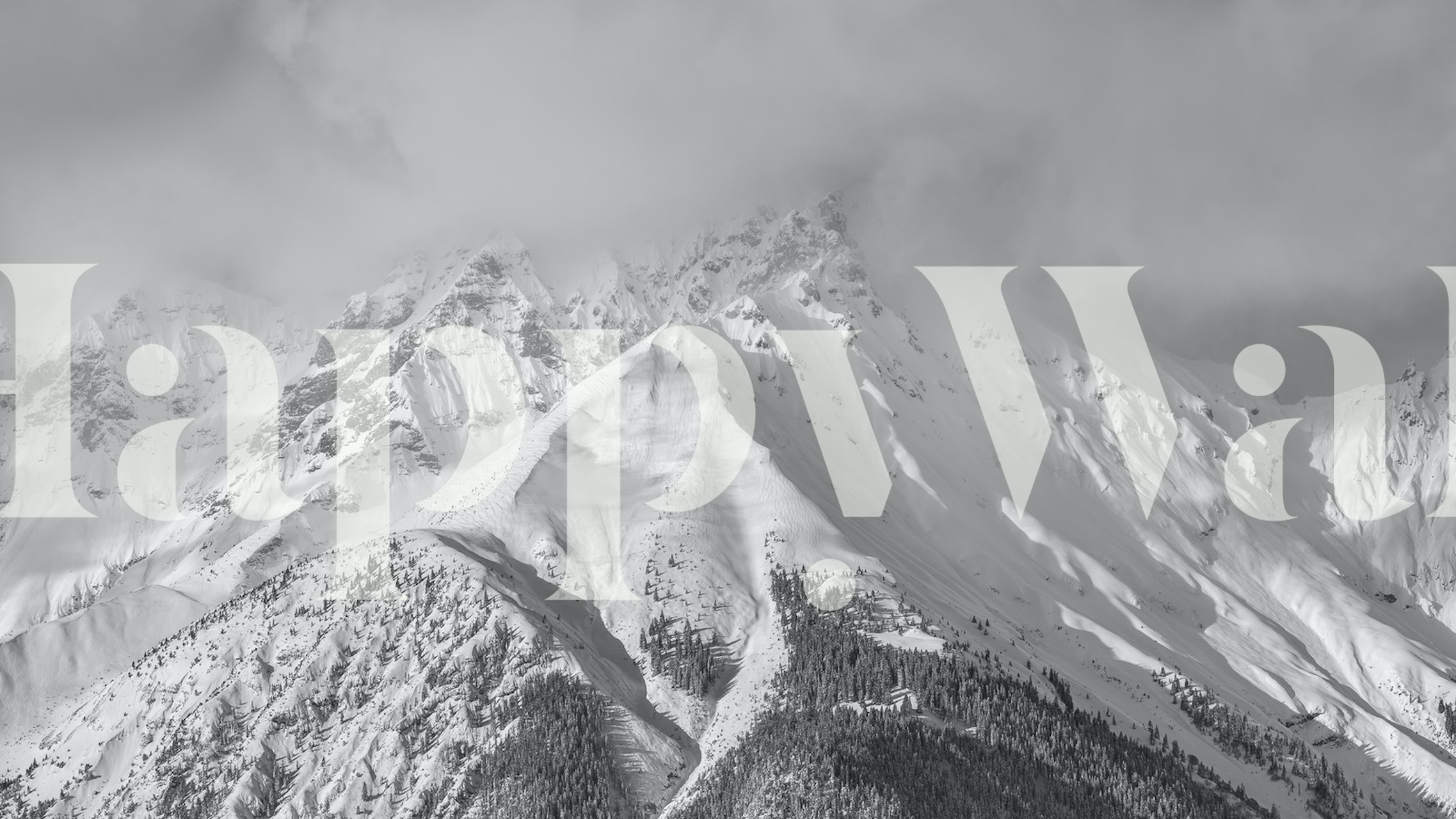 Black and white snowy mountain landscape wallpaper