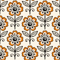Orange folk floral stems tapetit