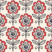 Red folk floral stems tapetit