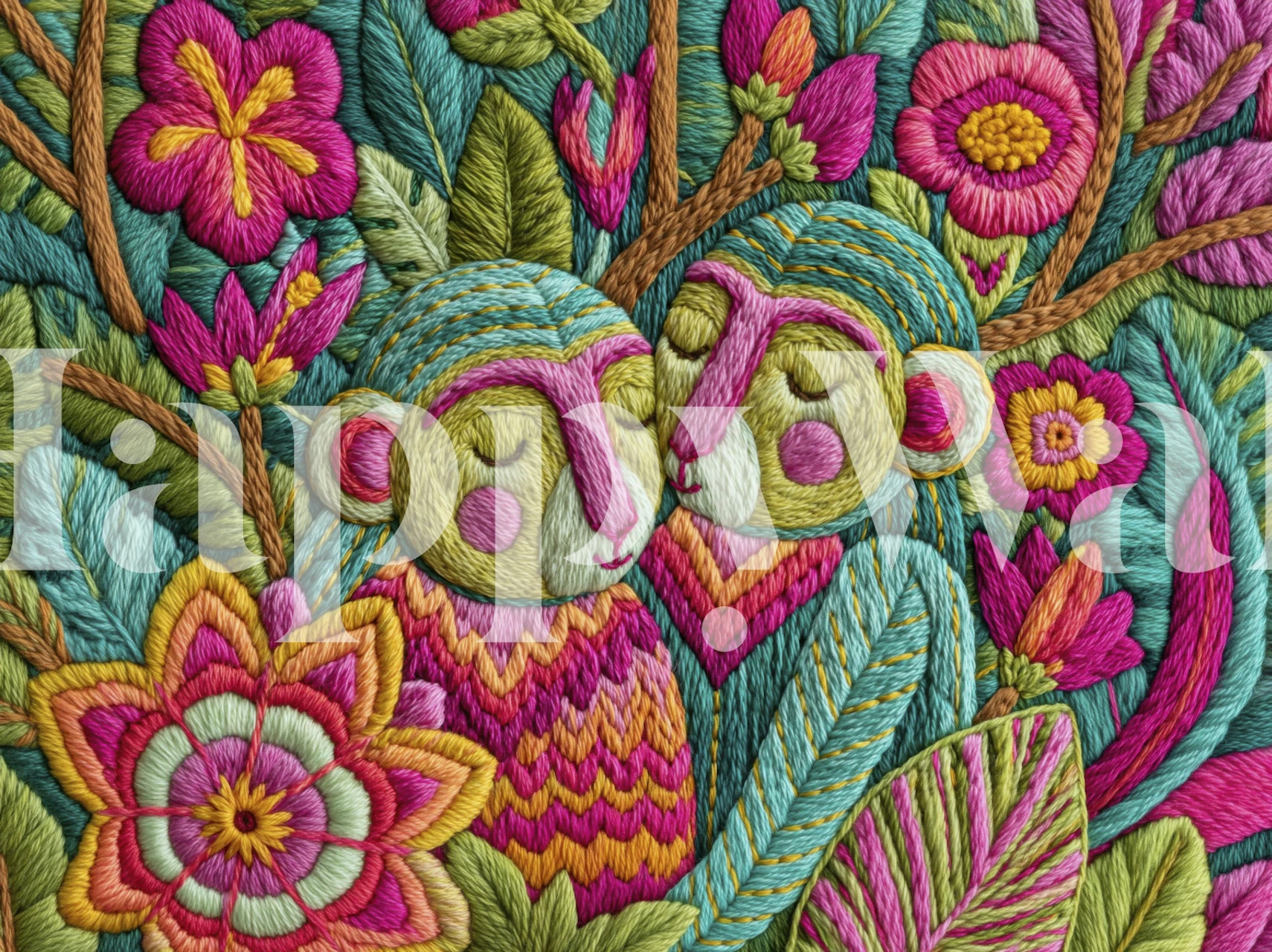 Teal monkey wallpaper in a colorful room