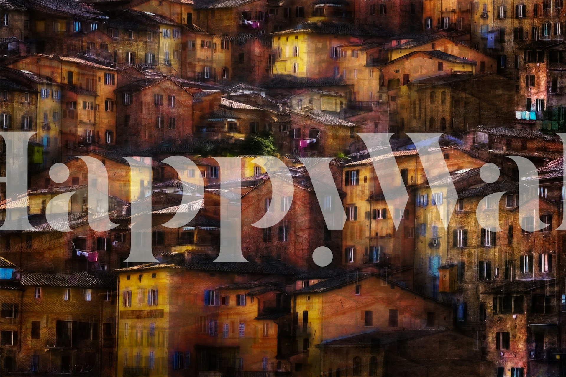 Colorful houses in warm tones featured in a village wallpaper