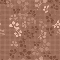 Terracotta berry branches on taupe gingham wallpaper