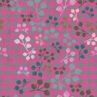 Fuchsia gingham plaid berry branches wallpaper