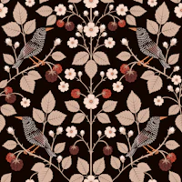 Blackberry floral vines with starlings wallpaper