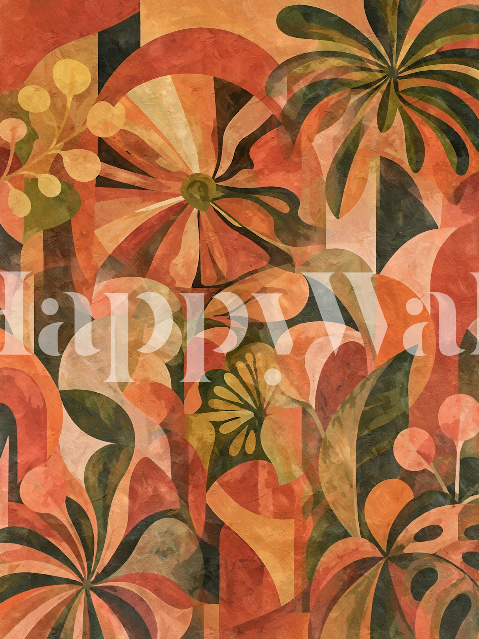Terracotta tropical leaf wallpaper in a room
