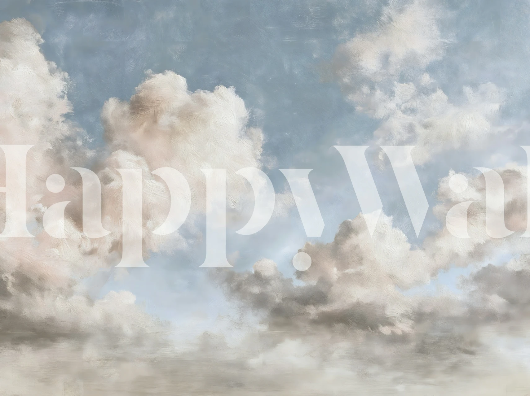 Powder blue cloud wallpaper in a soft bedroom