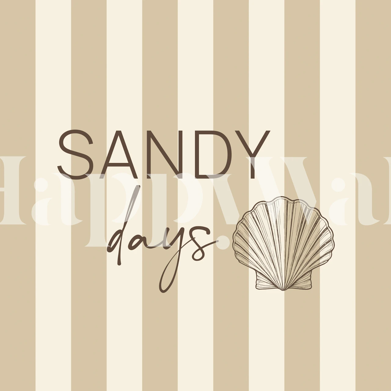 Beige striped wallpaper in room with Sandy Days text