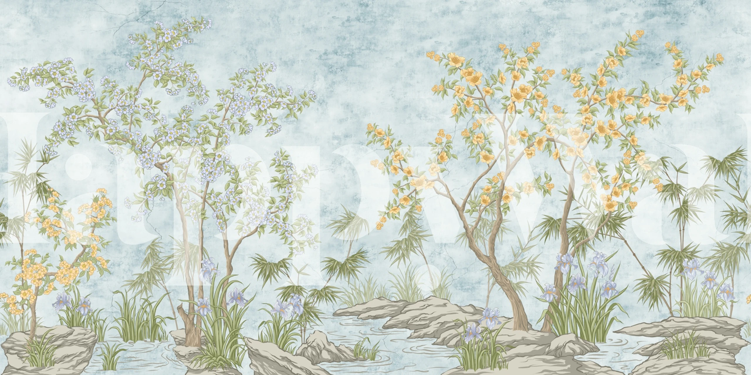 Sky blue chinoiserie wallpaper in a room