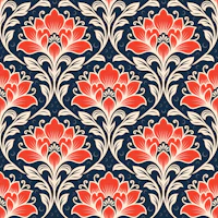 Lotus bloom vine damask red tapete
