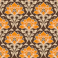 Lotus bloom vine damask yellow tapete