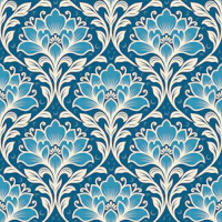Lotus bloom vine damask blue tapete
