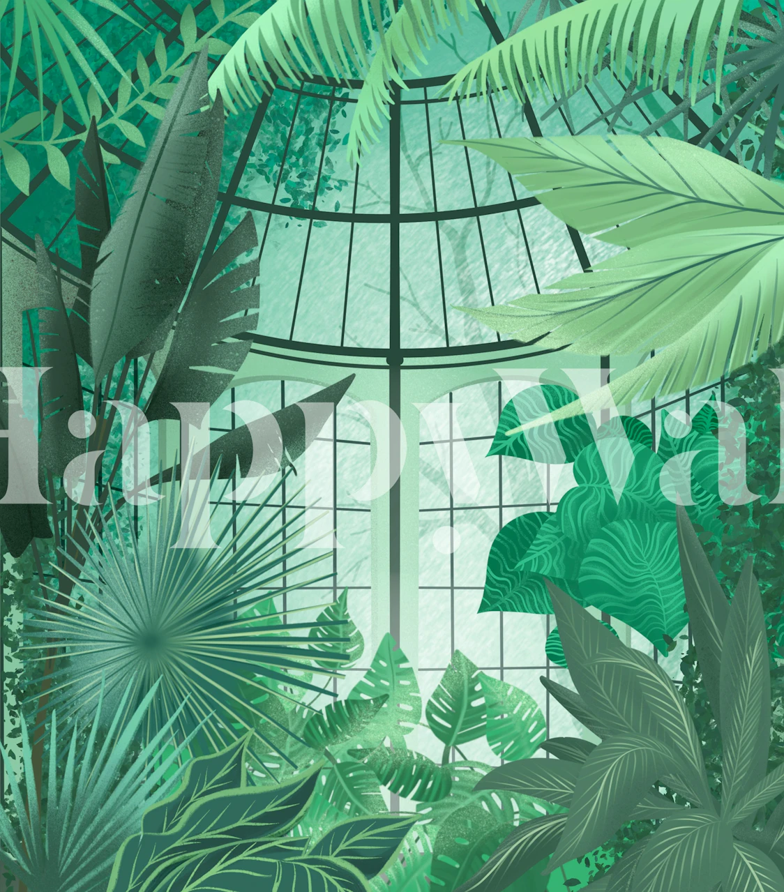 Mint green tropical leaf wallpaper in a room