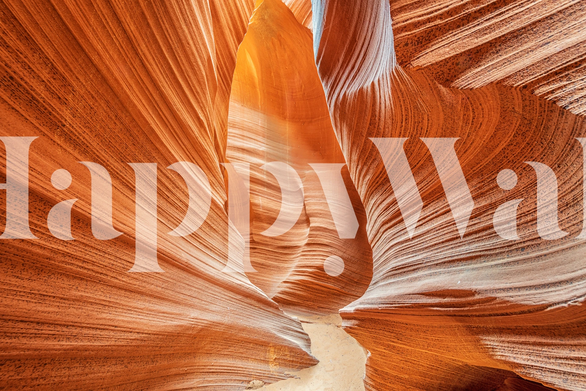 Earthen rock corridor wall mural leading to a bright temple