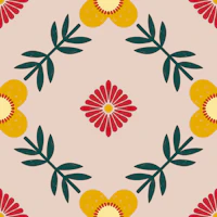 Folk Daisy Wreath Tile on Blush wallpaper