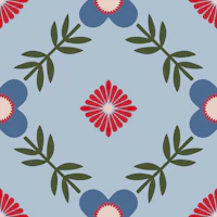 Folk Daisy Wreath Tile on Dusty Blue wallpaper