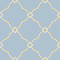 Scalloped Quatrefoil Trellis on Dusty Blue behang