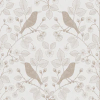 Taupe birds and floral branches wallpaper