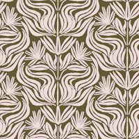 Blush Pink Flowers on Olive wallpaper