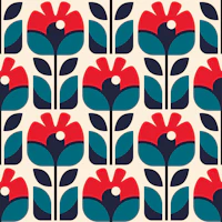 Navy stems with scarlet flowers wallpaper