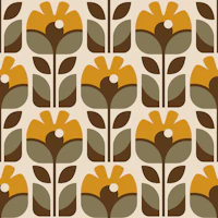 Mustard yellow tulip flowers block print wallpaper