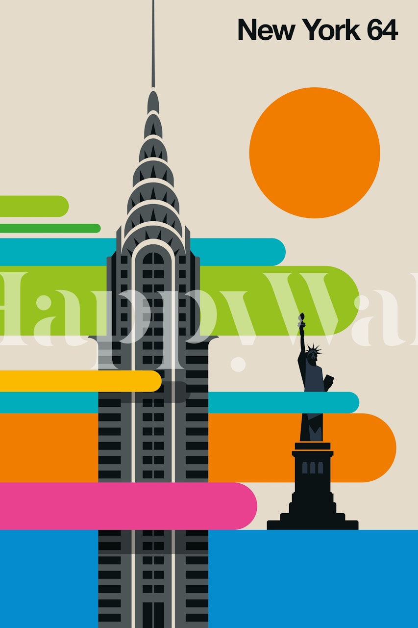 Chrysler Building and Statue of Liberty in vibrant colors wallpaper