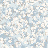 Powder blue wildflower branches wallpaper