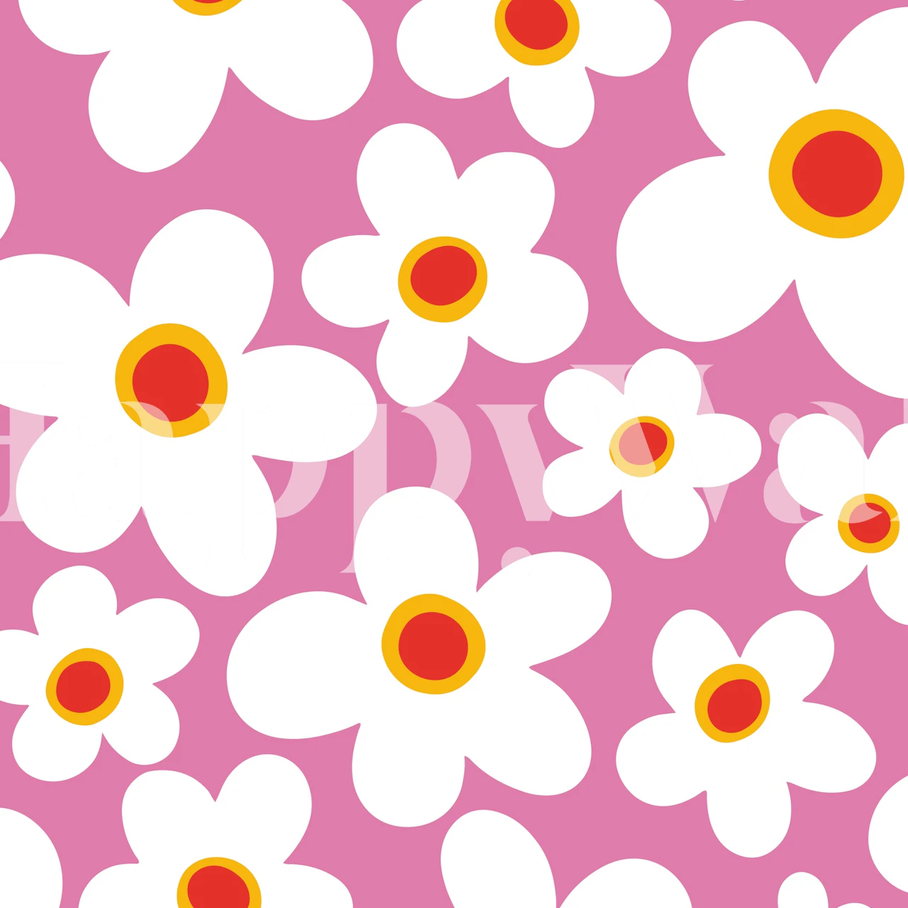 Pink room with bold white retro flower wallpaper