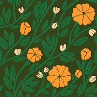 Wildflower Vines orange large wallpaper