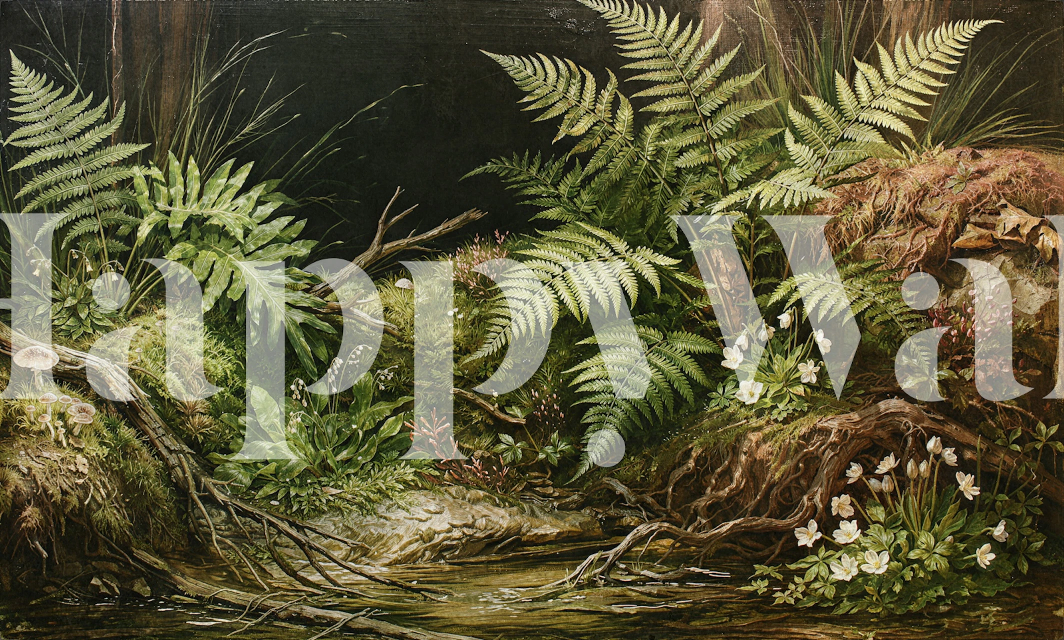 Fern forest wallpaper in a rustic room