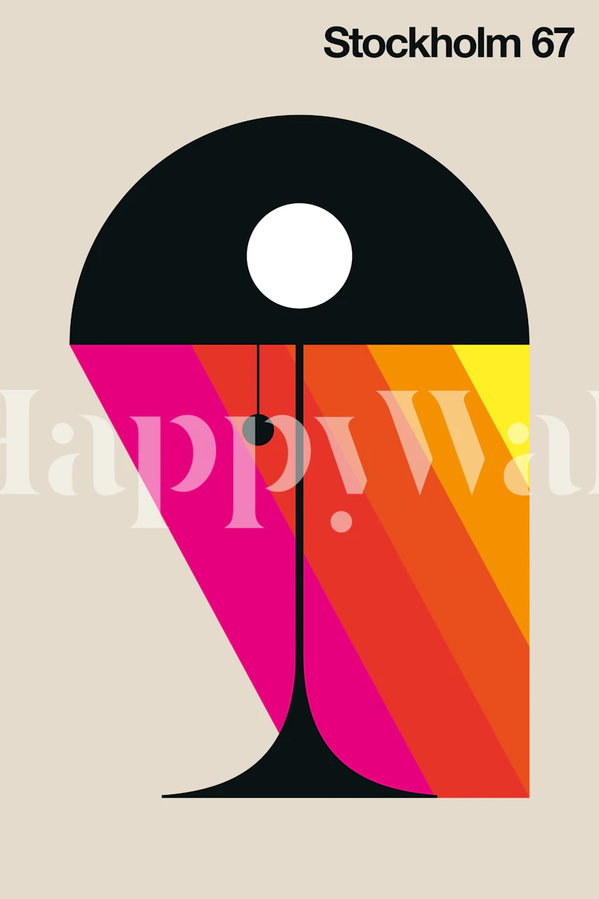 Stockholm 67 wall mural with abstract geometric design and colorful mid-century modern style