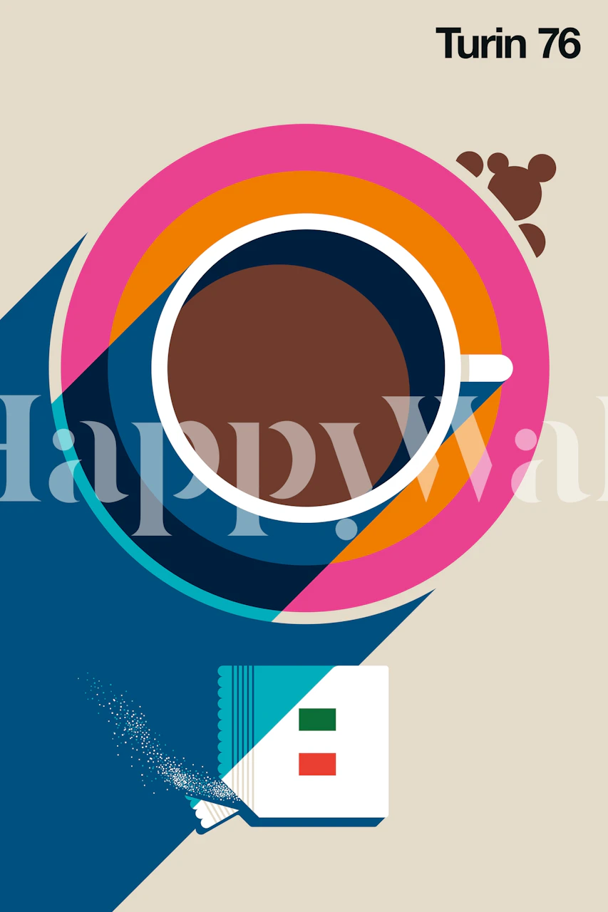 Stylized retro coffee cup wall mural from Turin 76 collection