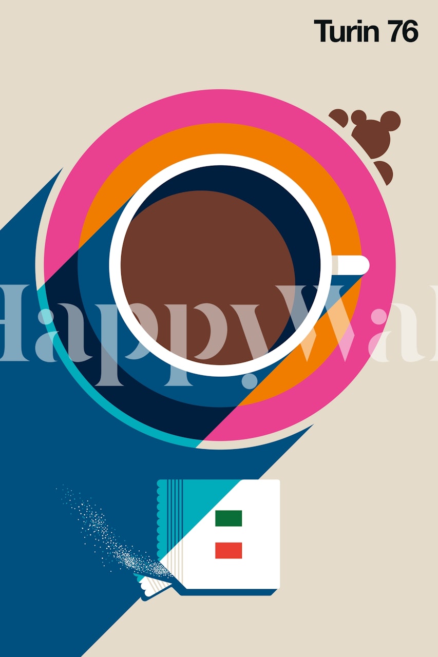 Stylized retro coffee cup wall mural from Turin 76 collection