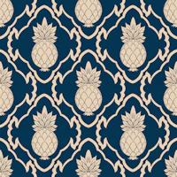 Navy Blue Tropical Pineapple Grid behang