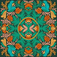 Teal botanical birds and roses wallpaper